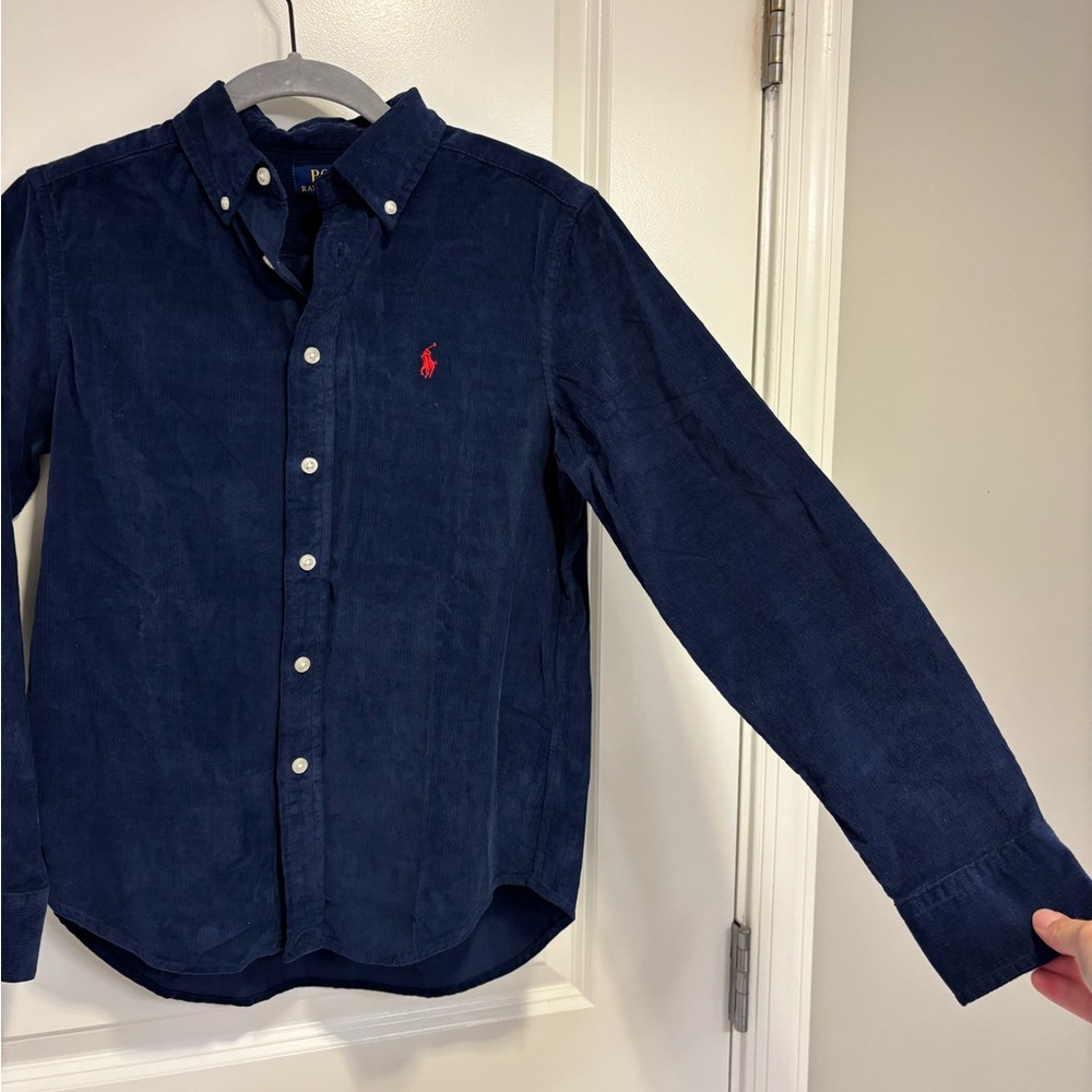 Polo Ralph Lauren Boys Blue Corduroy Button Down Shirt M 10-12 (NWT)